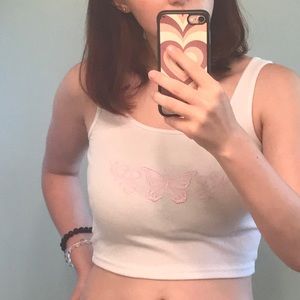 White Y2K Butterfly Crop Top